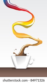 Image of cup of coffee with rainbow color representing variety