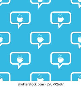 Image of cup with hot drink in chat bubble, repeated on blue background