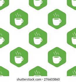 Image of cup with hot drink in hexagon, repeated on white background