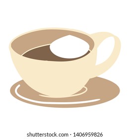 Image of a cup of morning coffee with cream, brightly lit by the sun, part of the service for coffee, vector illustration, for cafes and restaurants