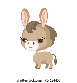 The image of cute burro in cartoon style. Vector children’s illustration.