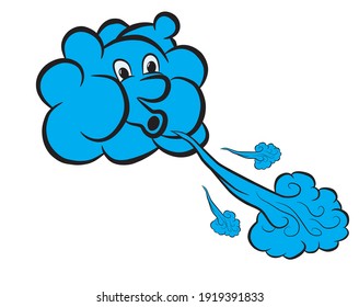 Image of a cute cartoon cloud blowing in the wind, isolated on white. Vector illustration.