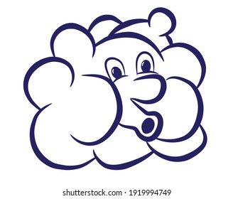 Image Of A Cute Cartoon Cloud Blowing In The Wind, Isolated On White. Vector Illustration.