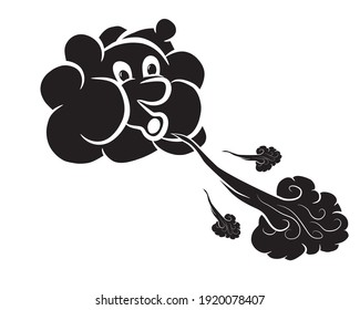 Image Of A Cute Cartoon Cloud Blowing In The Wind, Isolated On White. Vector Illustration.