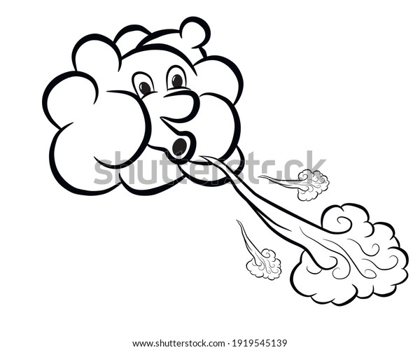 Image of a cute cartoon cloud\
blowing in the wind, isolated on white. Vector\
illustration.