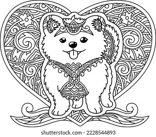 Imagen de un lindo perro de dibujos animados con un patrón de mandala