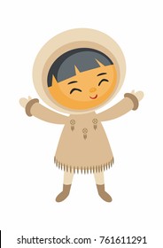 The image of a cute cartoon Eskimo boy. Vector illustration.