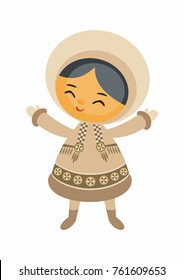 The image of a cute cartoon Eskimo girl. Vector illustration.