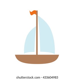 Image of cute cartoon sailing boat isolated on white background. Art vector illustration.