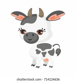 The image of cute cow in cartoon style. Vector children’s illustration.