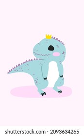 Image of a cute dinosaur wearing a crown, poster template for a boy's or a girl's nursery