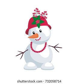 The image of cute funny snowman in cartoon style. Christmas vector illustration