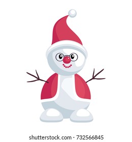 The image of cute funny snowman in cartoon style. Christmas vector illustration