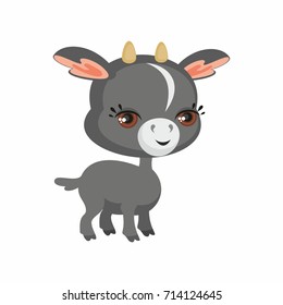 The image of cute goat in cartoon style. Vector children’s illustration.