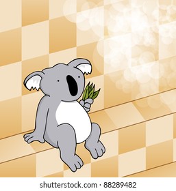 Imagen de un lindo koala comiendo hojas en un baño de vapor.
