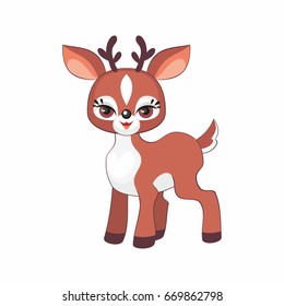 The image of a cute little deer. Vector illustration in cartoon style.