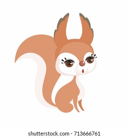 The image of cute little squirrel in cartoon style. Vector children’s illustration. 