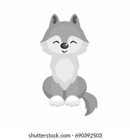The image of cute little wolf in cartoon style. Vector children’s illustration. 