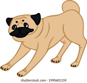 Imagen de un lindo juego de pug sobre fondo blanco. Elemento de diseño. Ilustración vectorial.
