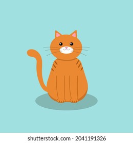 the image of a cute red cat on a light blue background. cute children's character, drawing of a child