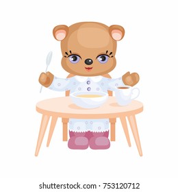 The image of a cute Teddy bear in a cartoon style. Vector illustration on a white background.