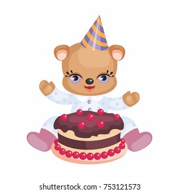 The image of a cute Teddy bear in a cartoon style. Vector illustration on a white background.