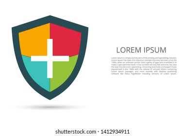 Image of cyber security concept. Illustrates the idea of cybersecurity or information protection in the form of lines and shapes. Red, yellow, turquoise, green. Antivirus, company logo.
