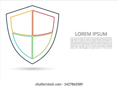 Image of cyber security concept. Illustrates the idea of protecting information in the form of lines and shapes. Red, yellow, turquoise, gray. Antivirus, company logo.