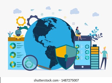 Image of cyber security concept. Illustrates the idea of cybersecurity or privacy. Vector colorful illustration. Can be used for web banner, infographics, web page.