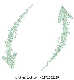 image of cyclic arrows, which are designed in the form of dollar bills on a white background