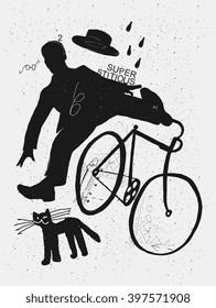 Image of a cyclist who was scared of a black cat. Translated from Chinese - "Stop prejudices".