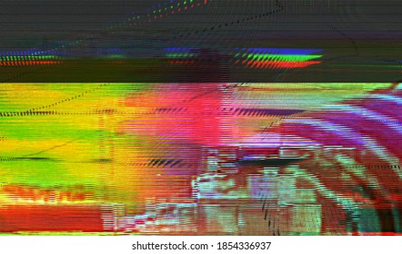 Image of a damaged video signal of a broken VHS player. Abstract background pixel glitch texture. Digital distortion noise. Vector illustration.

