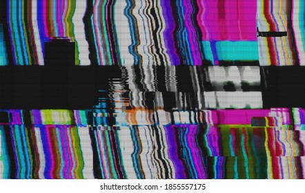 Image of a damaged video signal of a broken VHS player. Abstract background pixel glitch texture. Digital distortion noise. Vector illustration.
