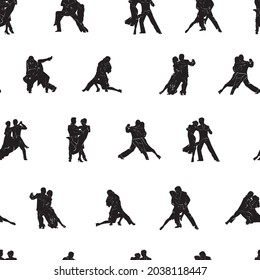 image of dancing tango and ballroom dancing couples, pattern for design and decoration, black and white silhouette image