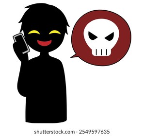 Image of a dangerous conversation between a villain talking on a smartphone and a skull and crossbones