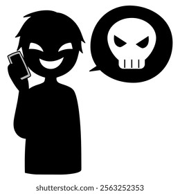 Image of a dangerous conversation between a villain talking on a smartphone and a skull and crossbones