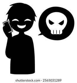 Image of a dangerous conversation between a villain talking on a smartphone and a skull and crossbones