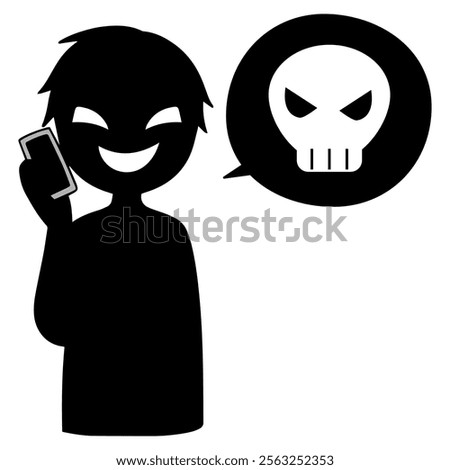 Image of a dangerous conversation between a villain talking on a smartphone and a skull and crossbones
