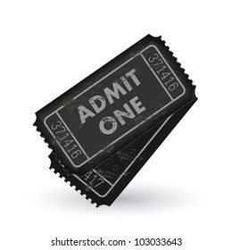 Image of dark gray admit one tickets isolated on a white background.