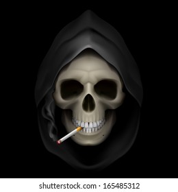 Image of death with cigarette. Stop smoking, it kills.