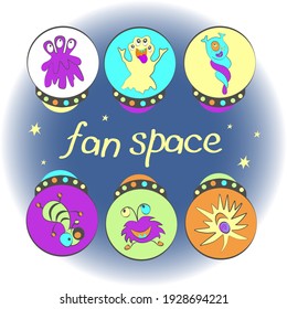 image for the decor of children's textiles.  space aliens.  fun design