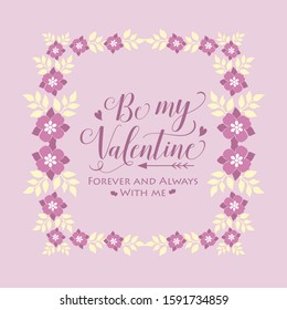 Image decor happy valentine of unique, with pink floral frame and leaf white. Vector