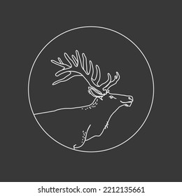 Image of a deer in a circle, vector illustration, line art