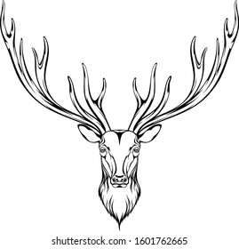Image of a deer head with branchy horns. Can be used to create logos, tattoos and more.