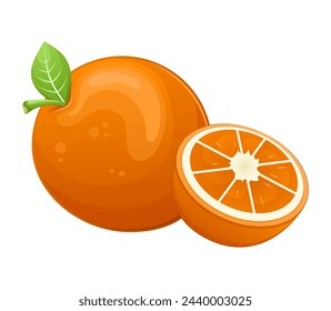 Image of delicious fruits. This illustration brings a colorful orange to life, perfect for a party, standing out against a crisp white background. Vector illustration.