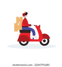 Image for delivery service. Safe delivery.Courier on a scooter. Parcel delivery by scooter.