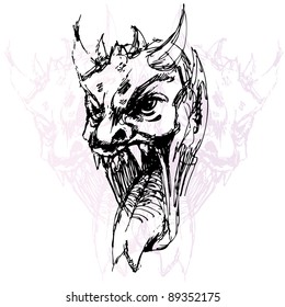 An image of a demon face drawing.