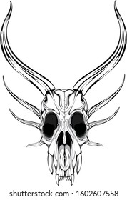 Image of a demon skull. Can be used as a basis for printing a picture on a t-shirt or tattoo.