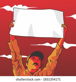 image of a demonstrator holding up a poster for free speech