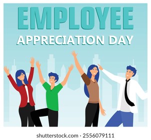 Image depicting cheerful coworkers celebrating Employee Appreciation Day, expressing joy and gratitude. Flat vector modern illustration 